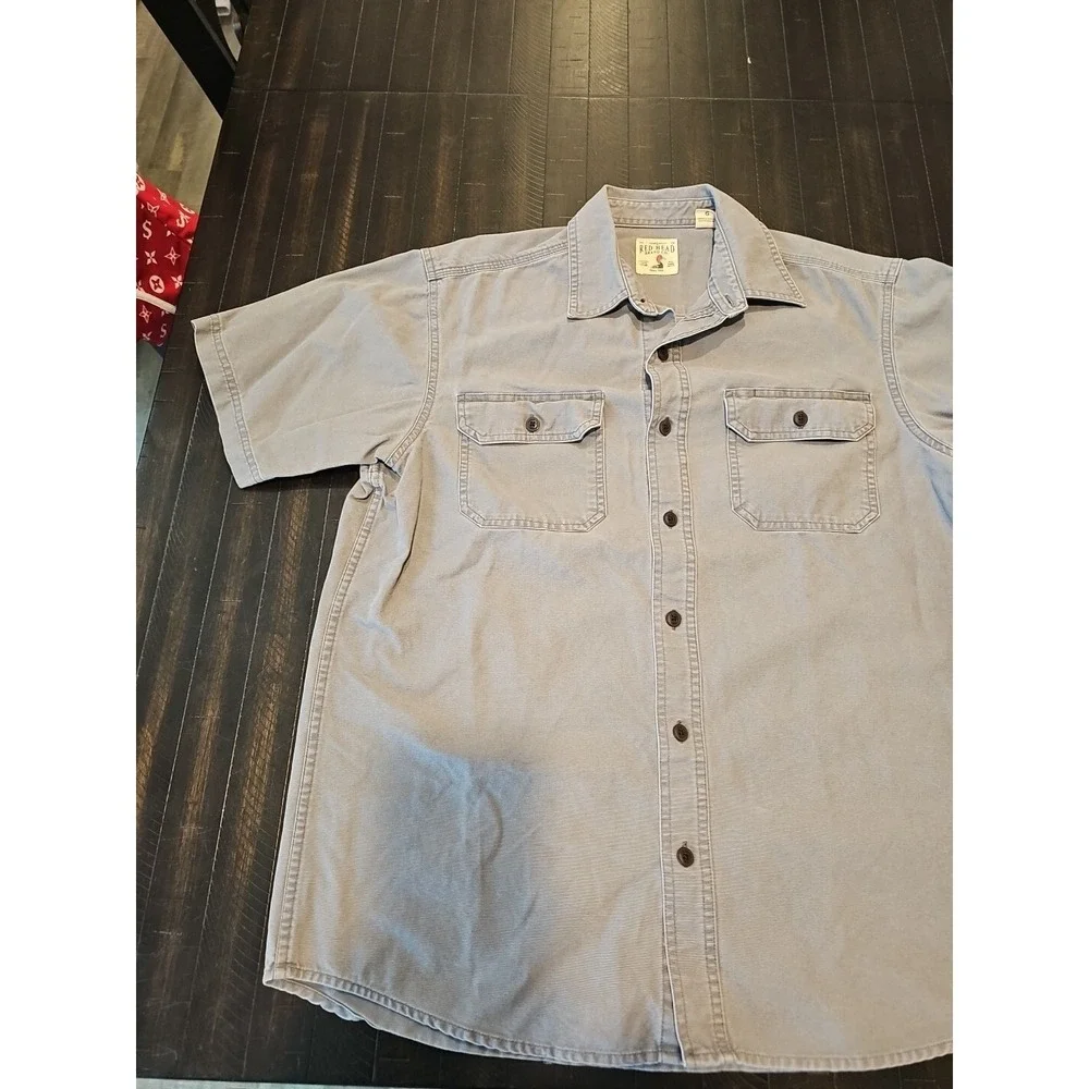 Red Head Men's Gray Button Up Short Sleeve Shirt Pockets Size Regular‎ Large